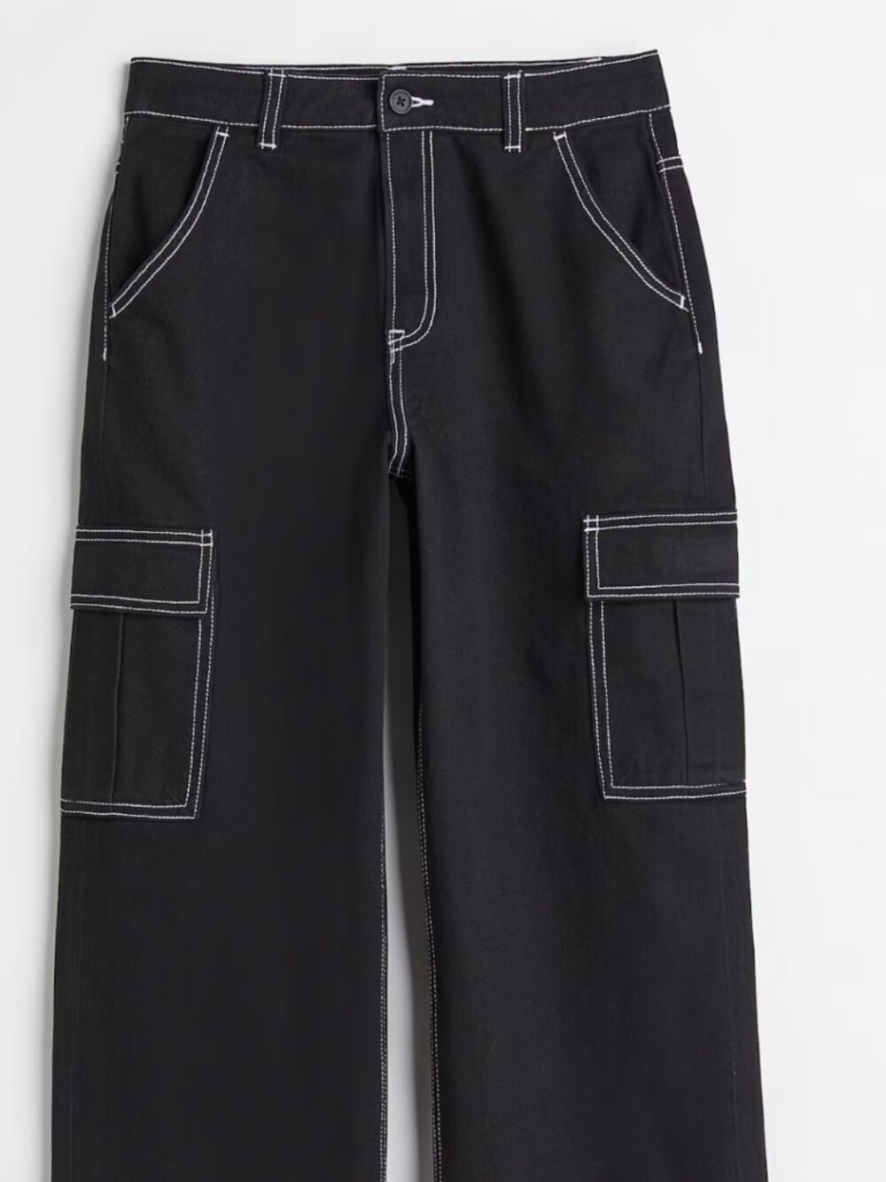H&M 100% Cotton Black Cargo Pants with White Contrast Stitching
